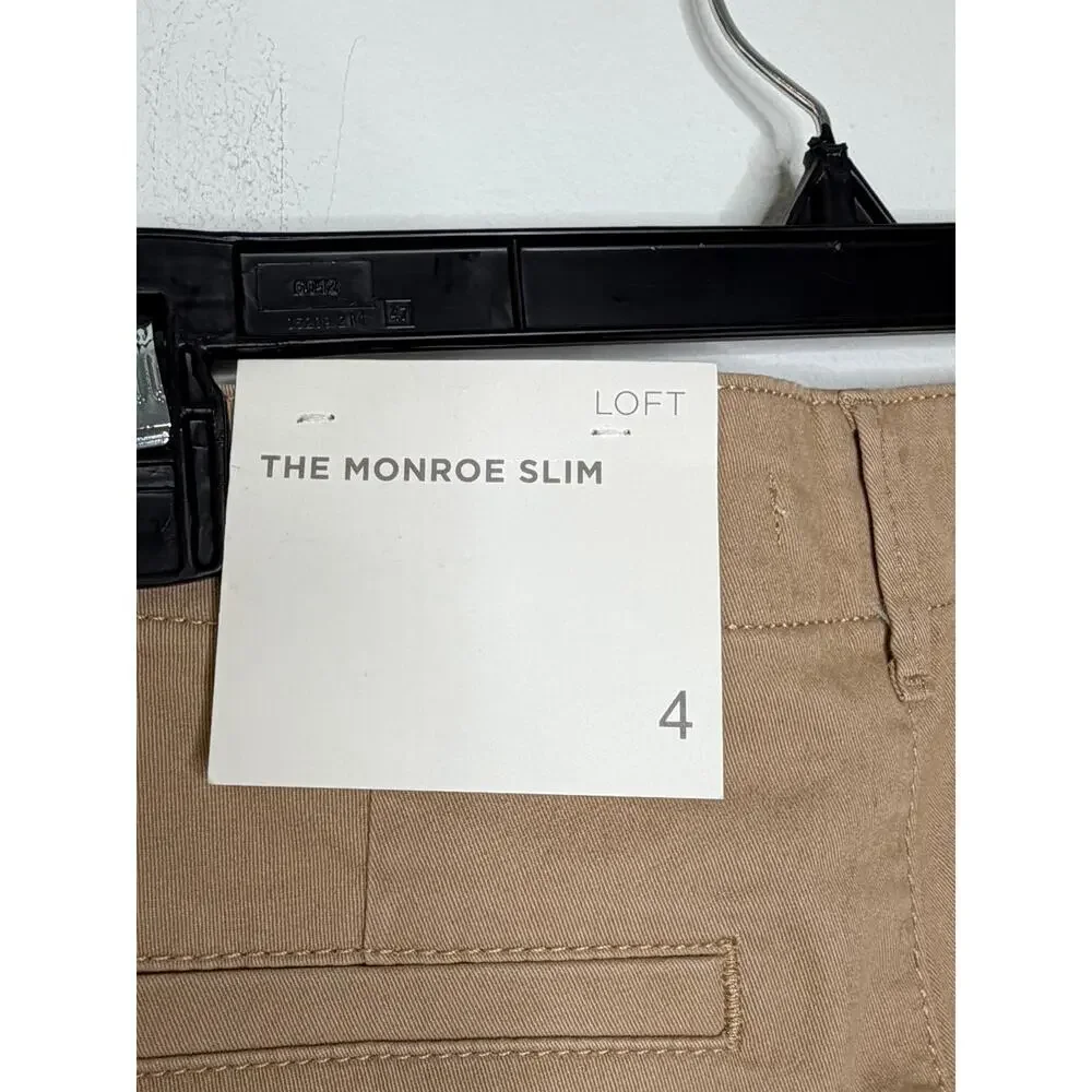 LOFT The Monroe Slim Pants Sz 4 Khaki Tan Mid Rise Stretch Ankle Preppy Classic
